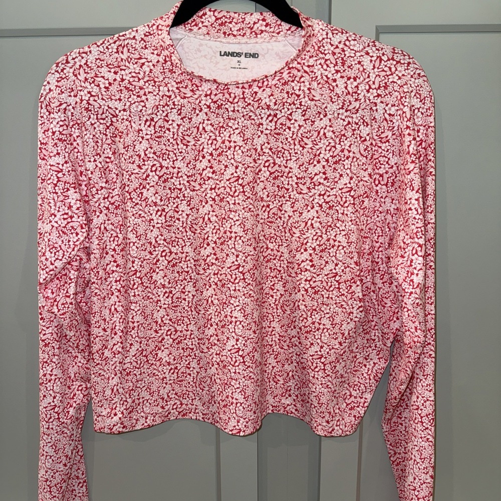 Land's End Women's SunShade UPF 50 Long Sleeve Cropped Rash Guard XL (18) Floral - Picture 4 of 8